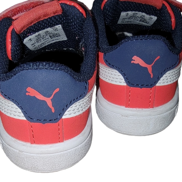 Red, white & blue double velcro strap puma sneakers. Girls size 5C - Picture 4 of 4